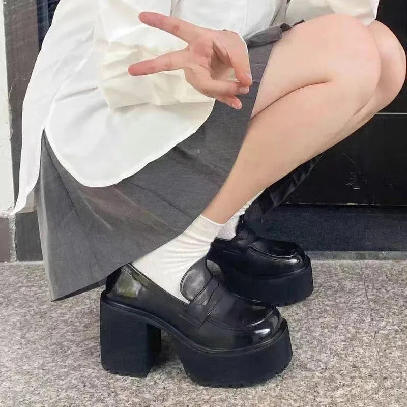 LVSANW 2024 Hot Sale High Heels Loafers Women Shoes Retro Chunky Heels Pumps Woman Uniform College Platform Mary Jane Shoes Ladies