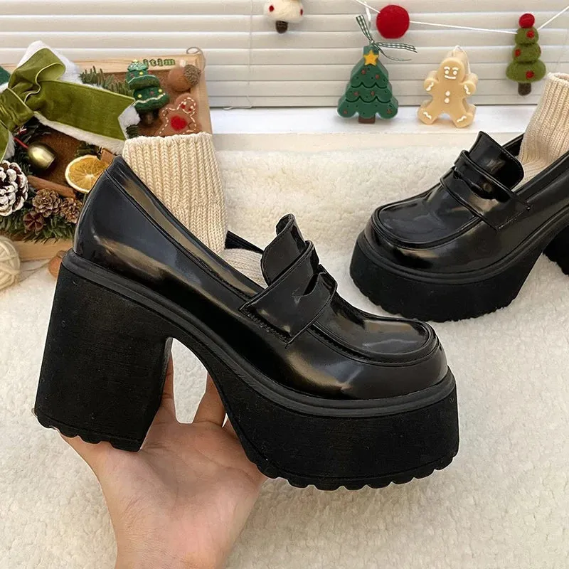 LVSANW 2024 Hot Sale High Heels Loafers Women Shoes Retro Chunky Heels Pumps Woman Uniform College Platform Mary Jane Shoes Ladies