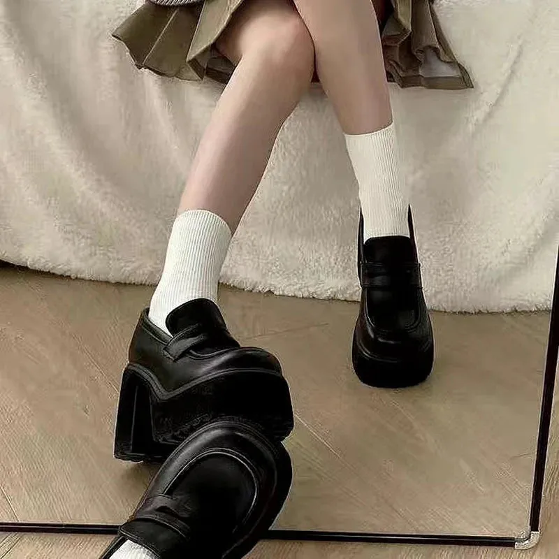 LVSANW 2024 Hot Sale High Heels Loafers Women Shoes Retro Chunky Heels Pumps Woman Uniform College Platform Mary Jane Shoes Ladies
