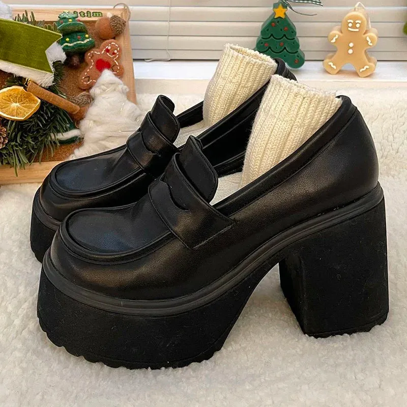 LVSANW 2024 Hot Sale High Heels Loafers Women Shoes Retro Chunky Heels Pumps Woman Uniform College Platform Mary Jane Shoes Ladies