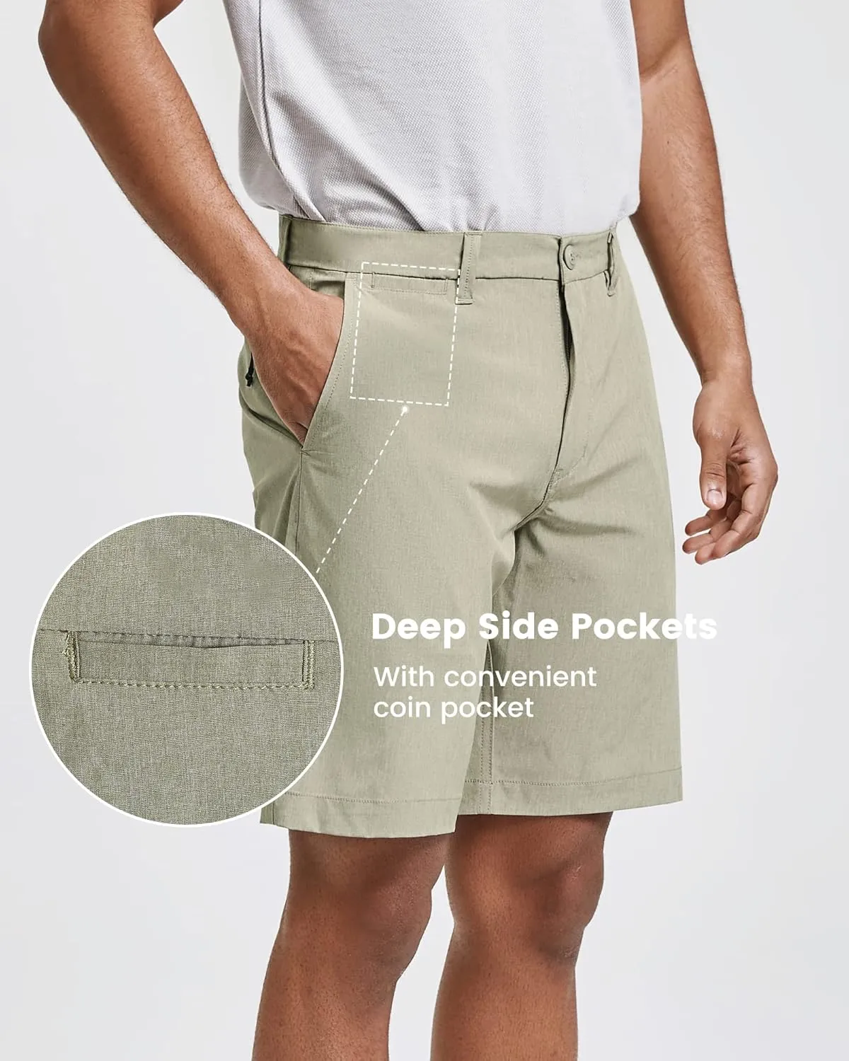 maamgic Men's Slim-fit Golf Shorts 9" Inseam Amphibious Casual Shorts Stretch Quick Dry Daily Casual Wear