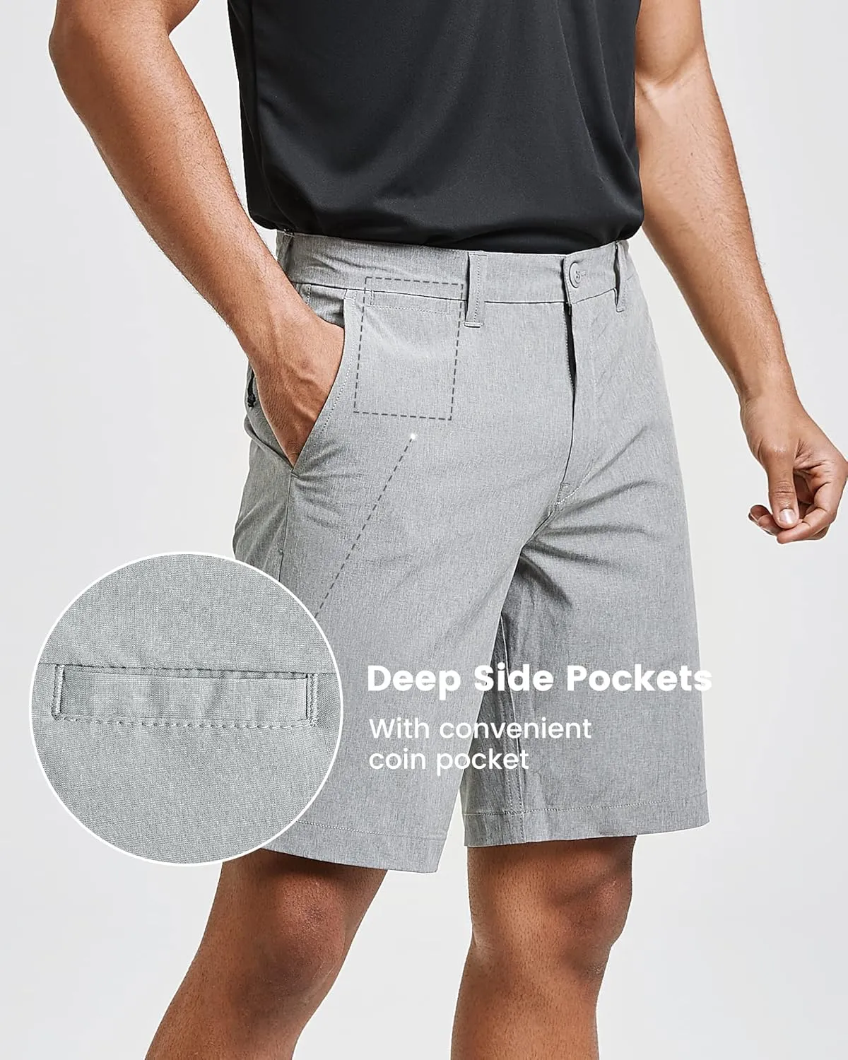 maamgic Men's Slim-fit Golf Shorts 9" Inseam Amphibious Casual Shorts Stretch Quick Dry Daily Casual Wear