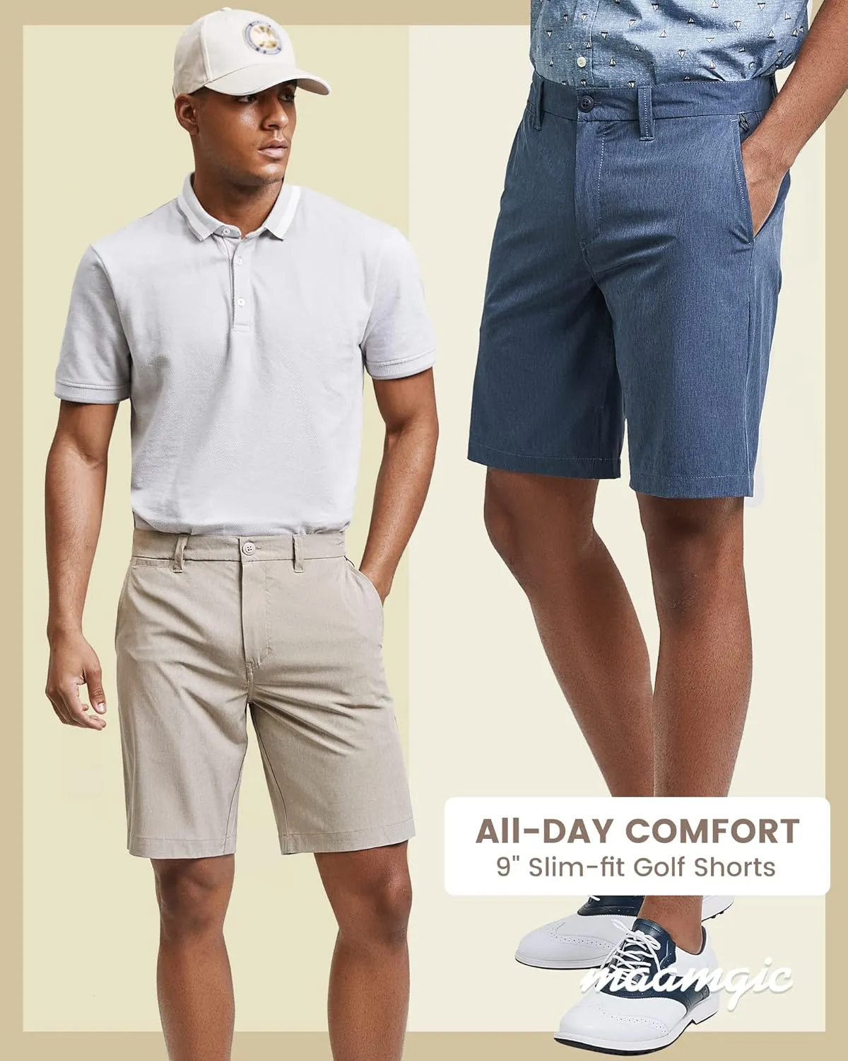 maamgic Men's Slim-fit Golf Shorts 9" Inseam Amphibious Casual Shorts Stretch Quick Dry Daily Casual Wear