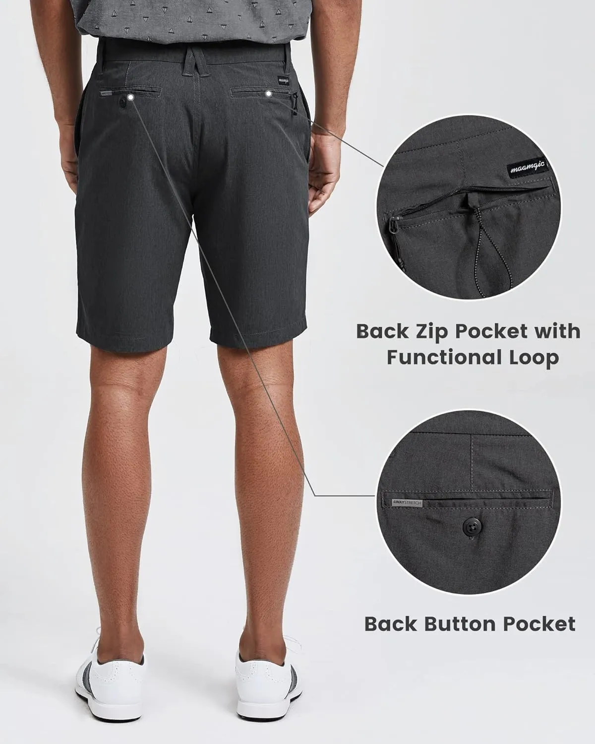 maamgic Men's Slim-fit Golf Shorts 9" Inseam Amphibious Casual Shorts Stretch Quick Dry Daily Casual Wear