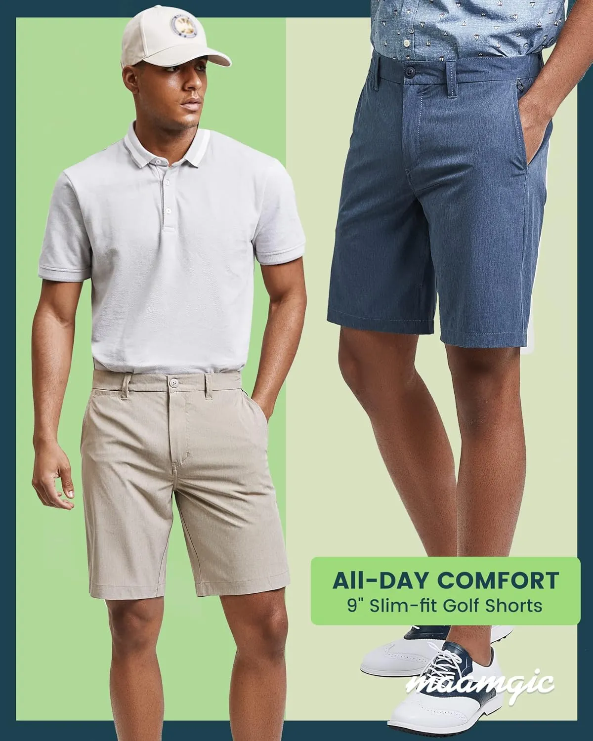 maamgic Men's Slim-fit Golf Shorts 9" Inseam Amphibious Casual Shorts Stretch Quick Dry Daily Casual Wear