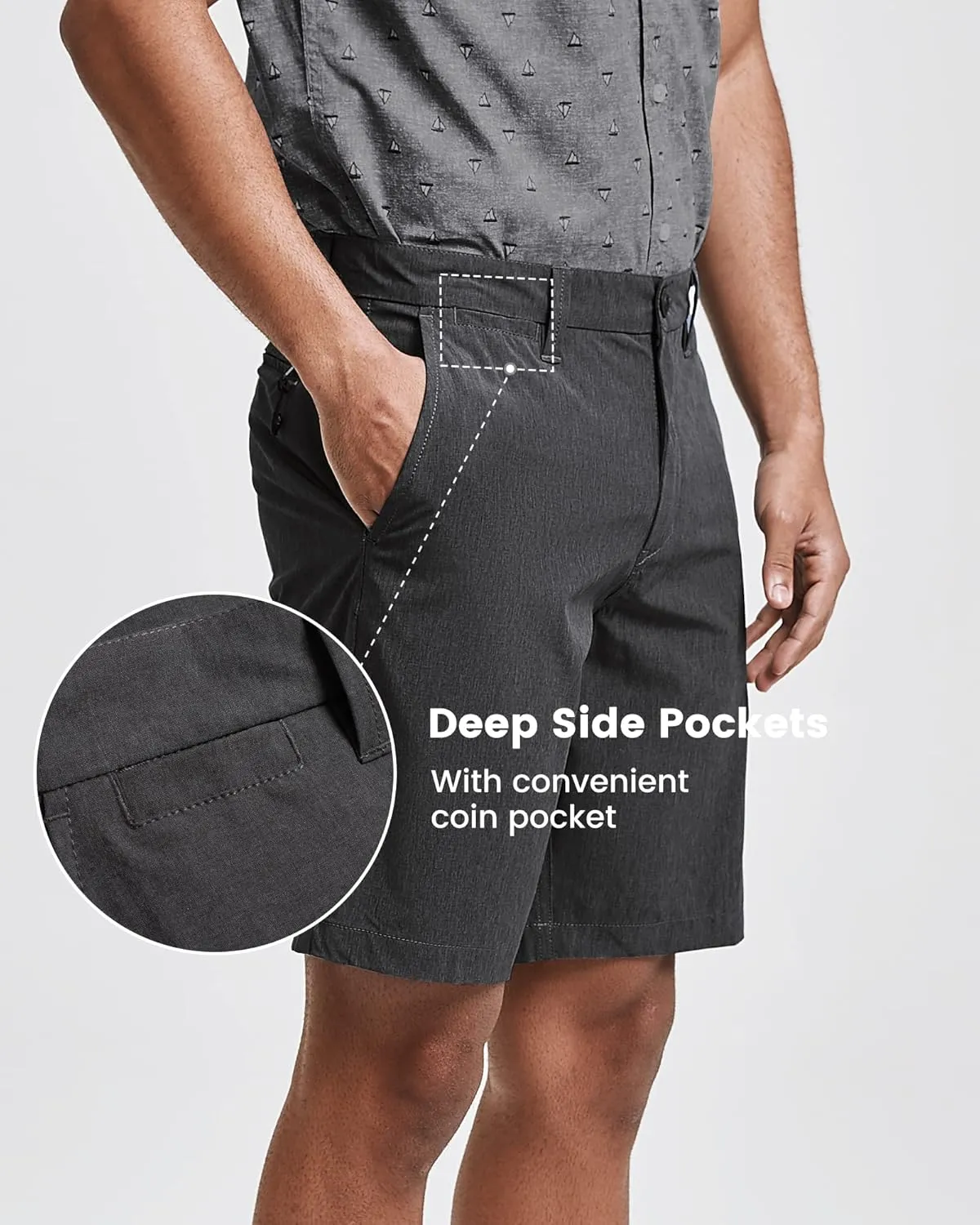 maamgic Men's Slim-fit Golf Shorts 9" Inseam Amphibious Casual Shorts Stretch Quick Dry Daily Casual Wear