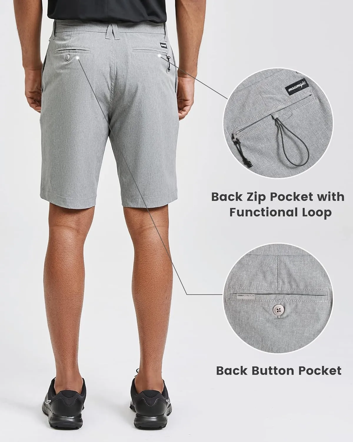 maamgic Men's Slim-fit Golf Shorts 9" Inseam Amphibious Casual Shorts Stretch Quick Dry Daily Casual Wear