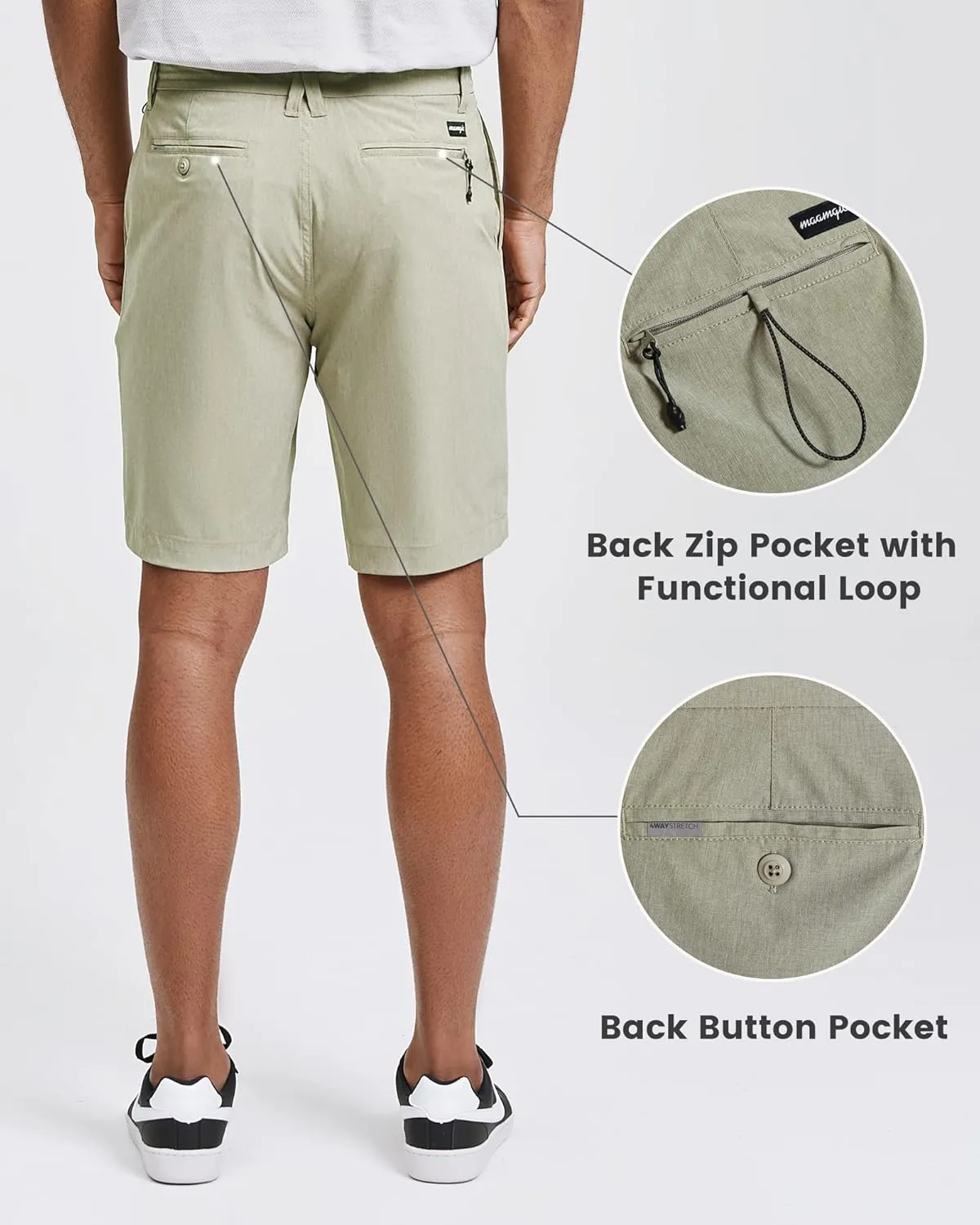maamgic Men's Slim-fit Golf Shorts 9" Inseam Amphibious Casual Shorts Stretch Quick Dry Daily Casual Wear