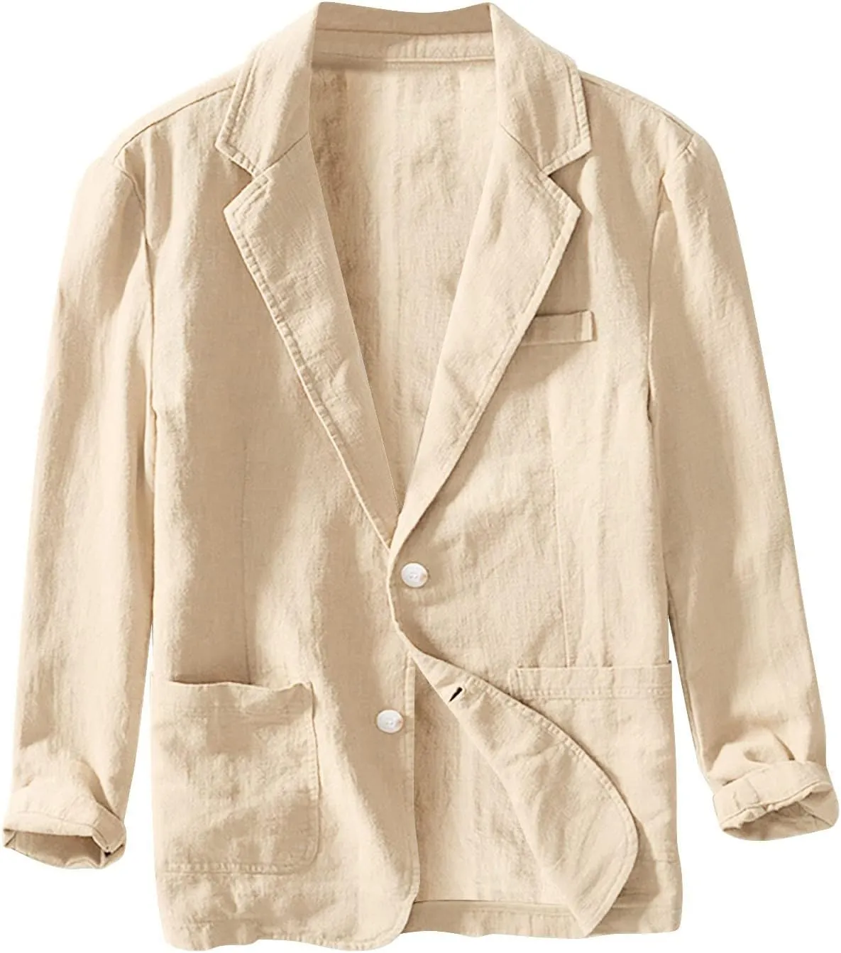 Men's Casual Blazer Fashion Pure Color Single Layer Suit Top Lightweight Slim Fit Cotton Linen Business Jacket