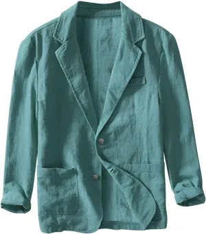 Men's Casual Blazer Fashion Pure Color Single Layer Suit Top Lightweight Slim Fit Cotton Linen Business Jacket