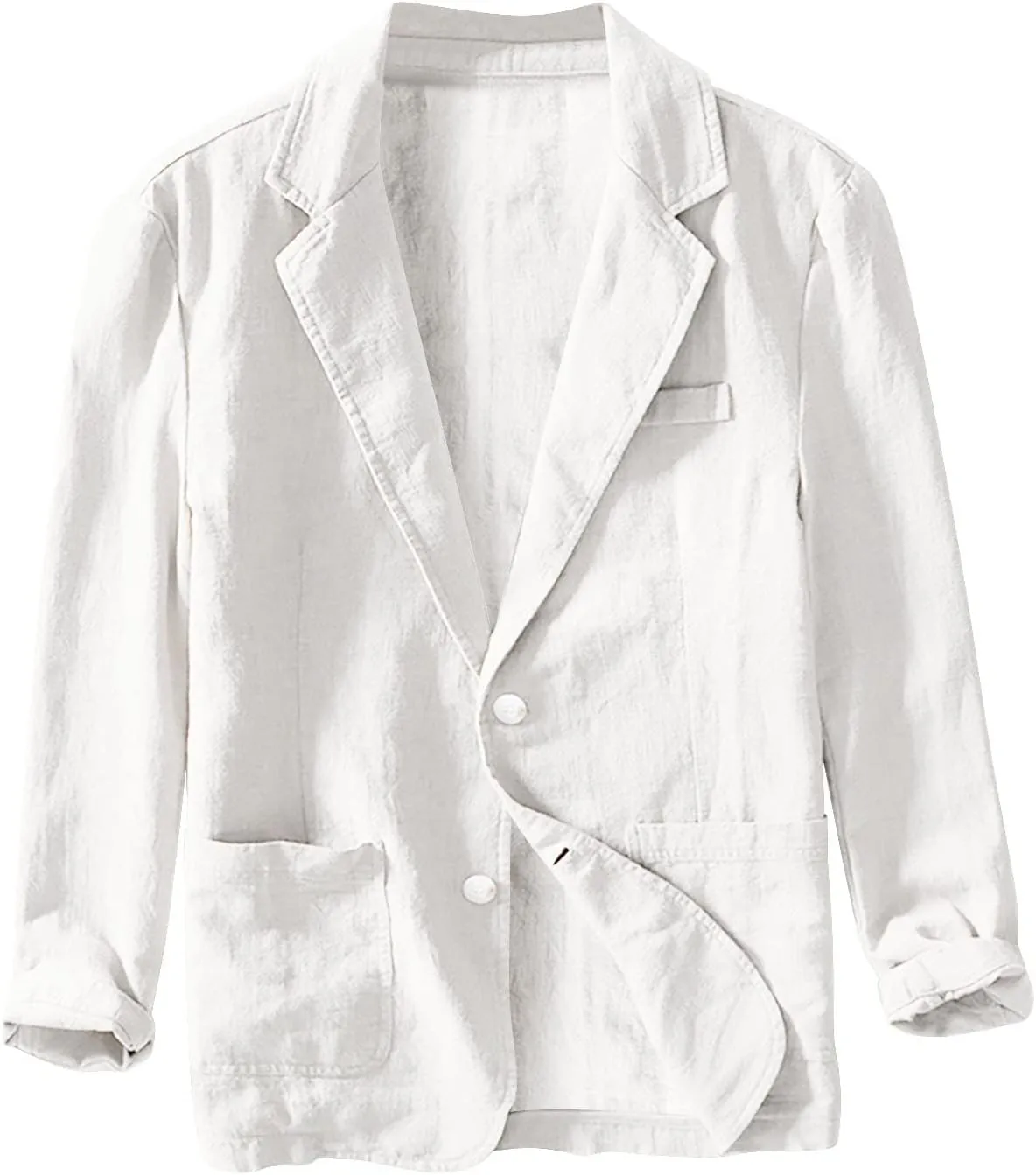 Men's Casual Blazer Fashion Pure Color Single Layer Suit Top Lightweight Slim Fit Cotton Linen Business Jacket