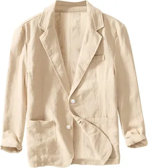 Men's Casual Blazer Fashion Pure Color Single Layer Suit Top Lightweight Slim Fit Cotton Linen Business Jacket