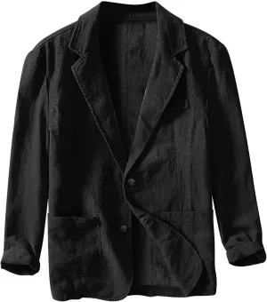 Men's Casual Blazer Fashion Pure Color Single Layer Suit Top Lightweight Slim Fit Cotton Linen Business Jacket