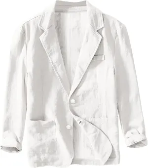 Men's Casual Blazer Fashion Pure Color Single Layer Suit Top Lightweight Slim Fit Cotton Linen Business Jacket