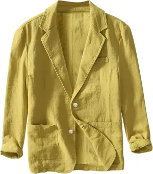 Men's Casual Blazer Fashion Pure Color Single Layer Suit Top Lightweight Slim Fit Cotton Linen Business Jacket
