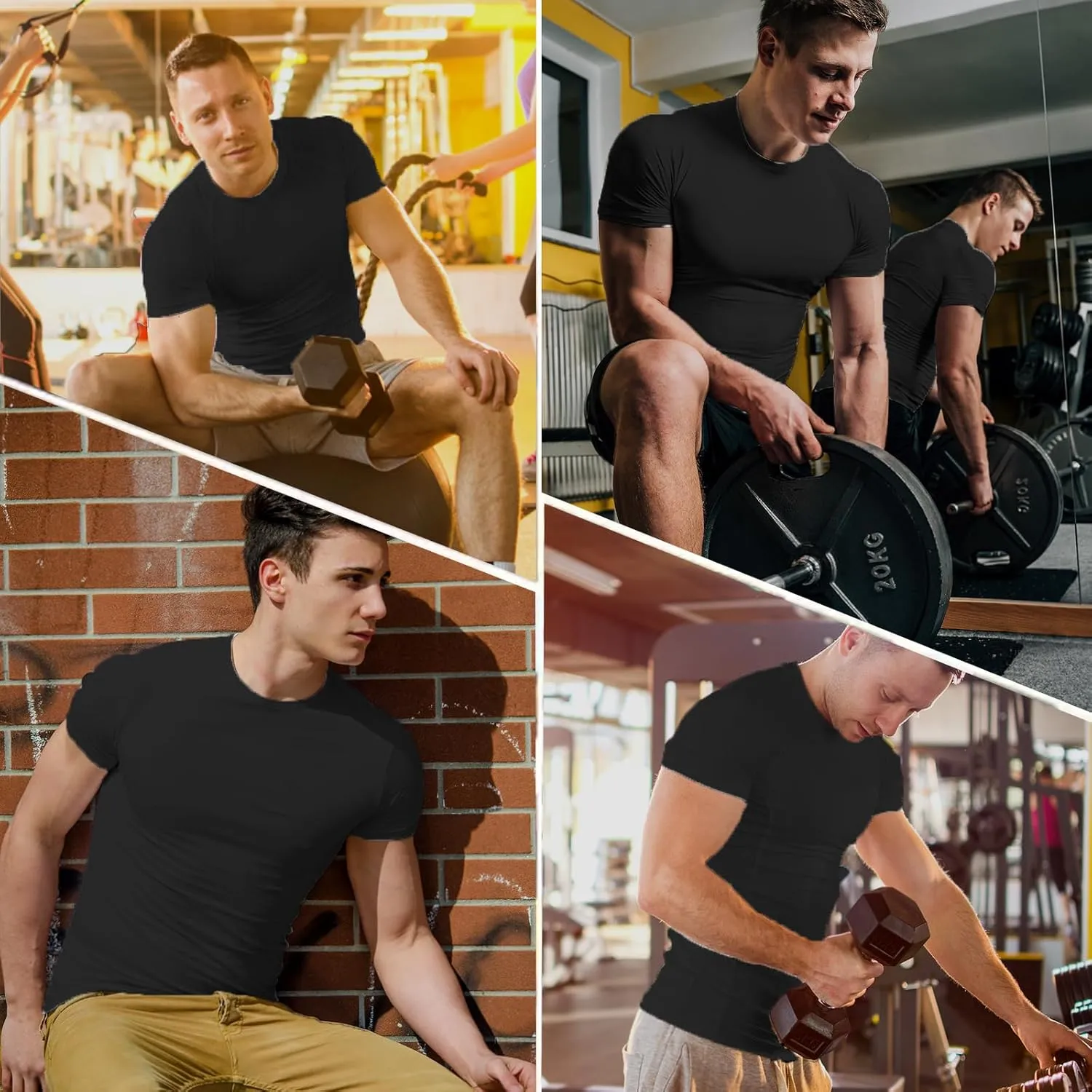 Mens Compression Shirt Short Sleeve - Moisture-Wicking Athletic Top for Gym Running Muscle Support Breathable