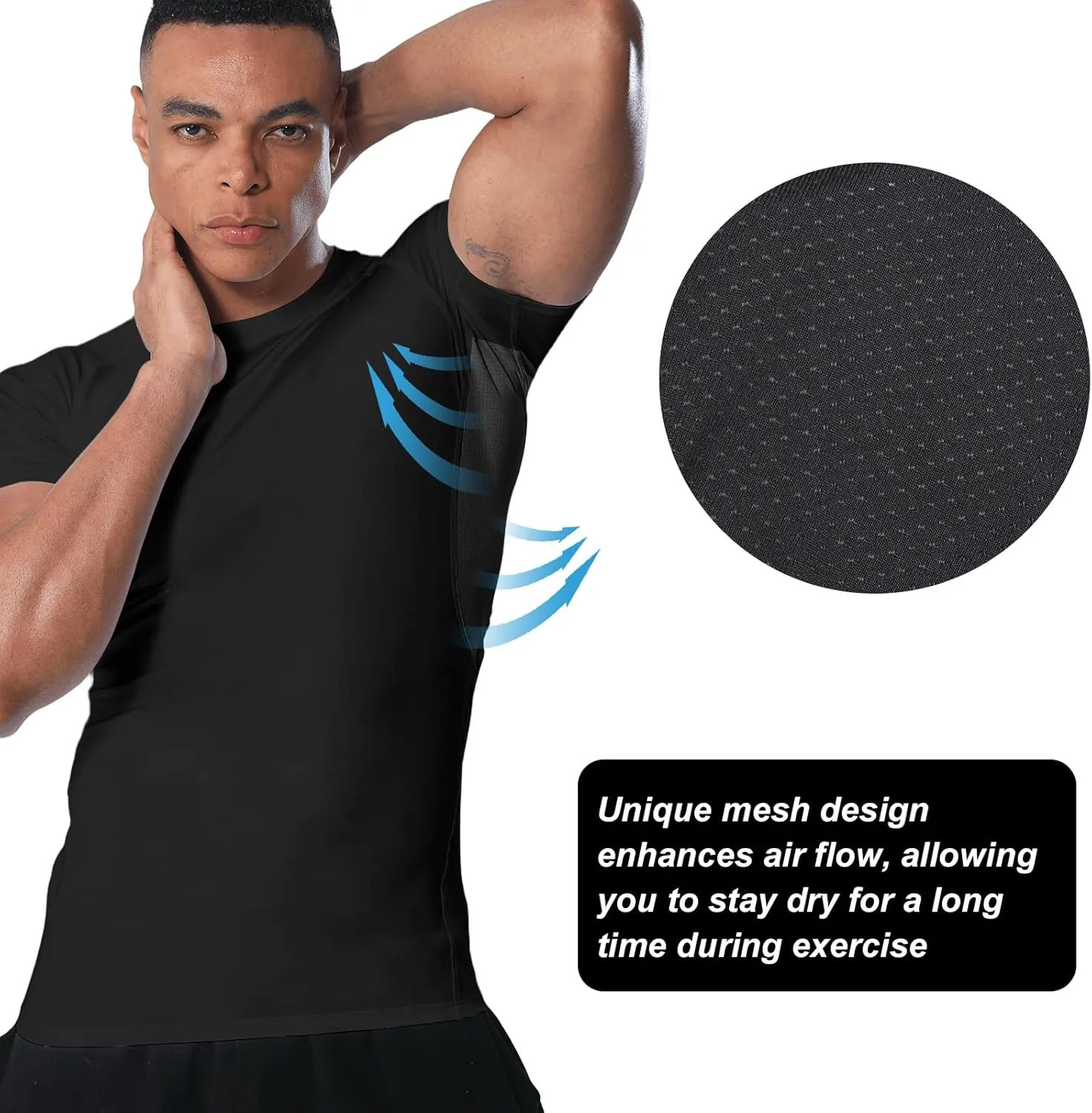 Mens Compression Shirt Short Sleeve - Moisture-Wicking Athletic Top for Gym Running Muscle Support Breathable