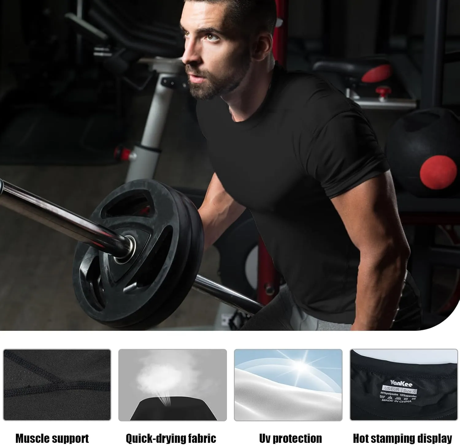 Mens Compression Shirt Short Sleeve - Moisture-Wicking Athletic Top for Gym Running Muscle Support Breathable