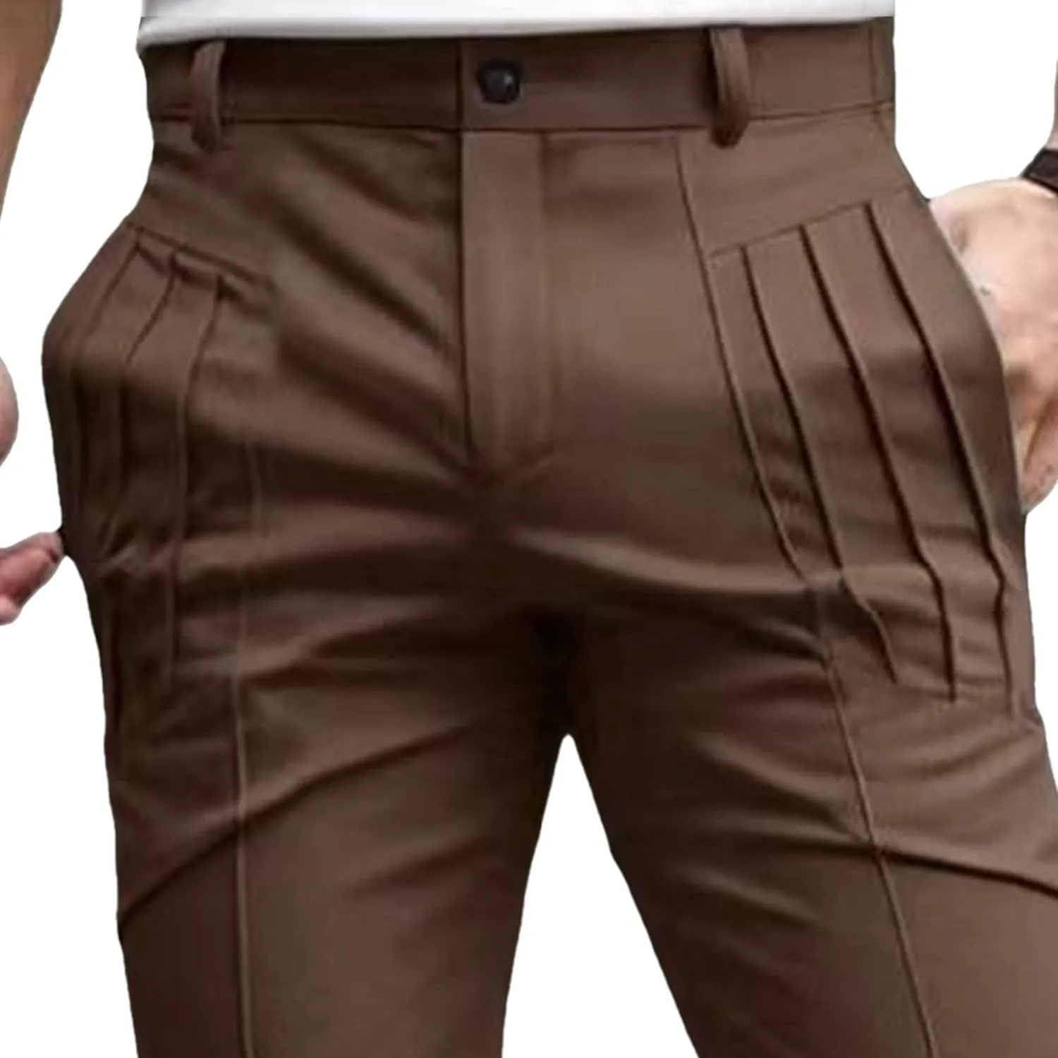 Men's Cotton Pleated Stretch Pants Casual Work Business Chinos Stretch Solid Lightweight Trousers
