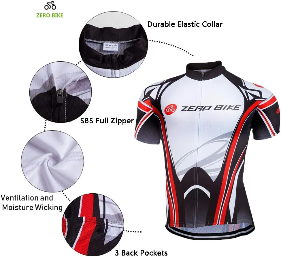 Men's Cycling Jersey Short Sleeve Quick Dry Breathable Full Zip Shirts Sportswear Clothing Bike Tops Quick Dry