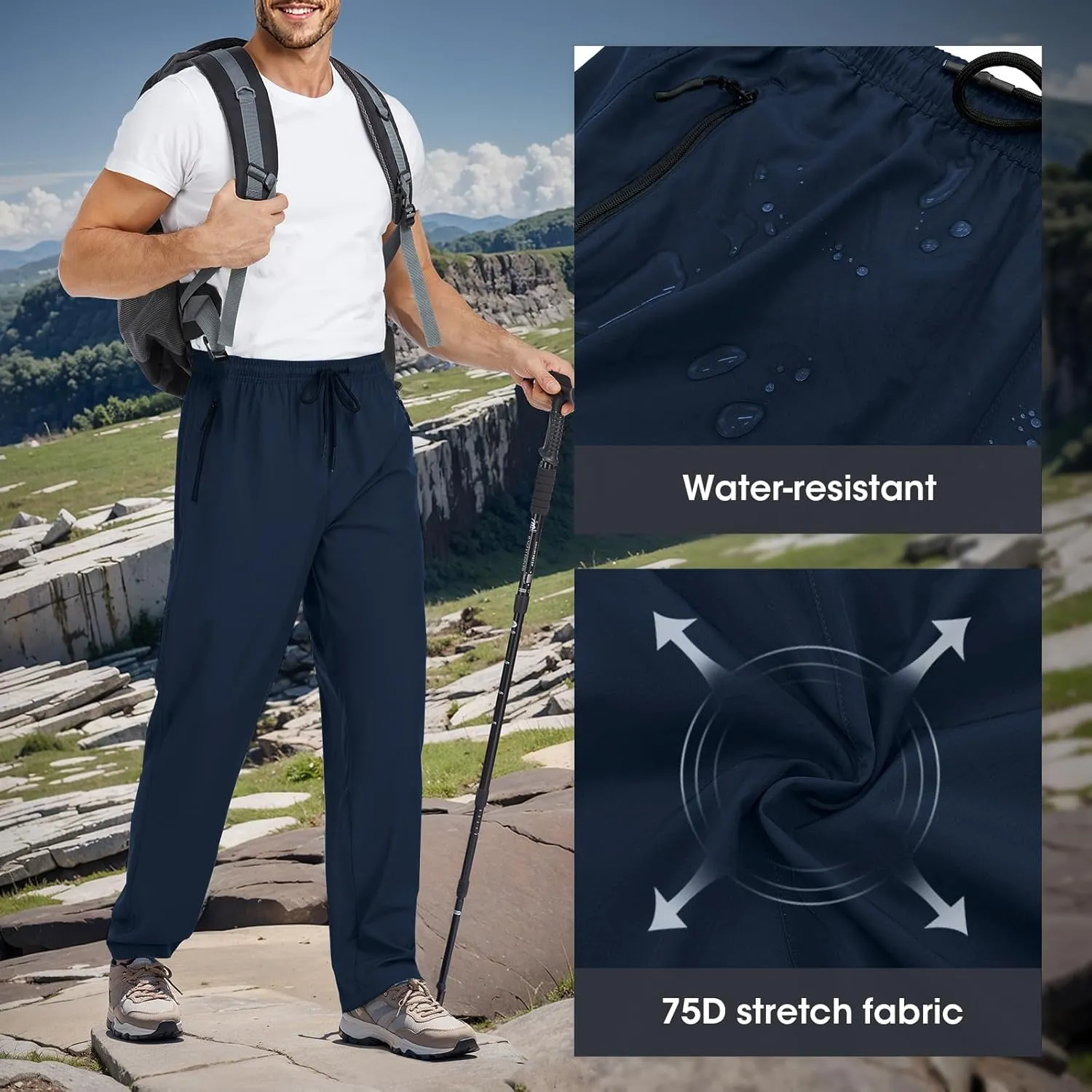 Men's Lightweight Hiking Pants Quick Dry Athletic Jogger Sweatpants