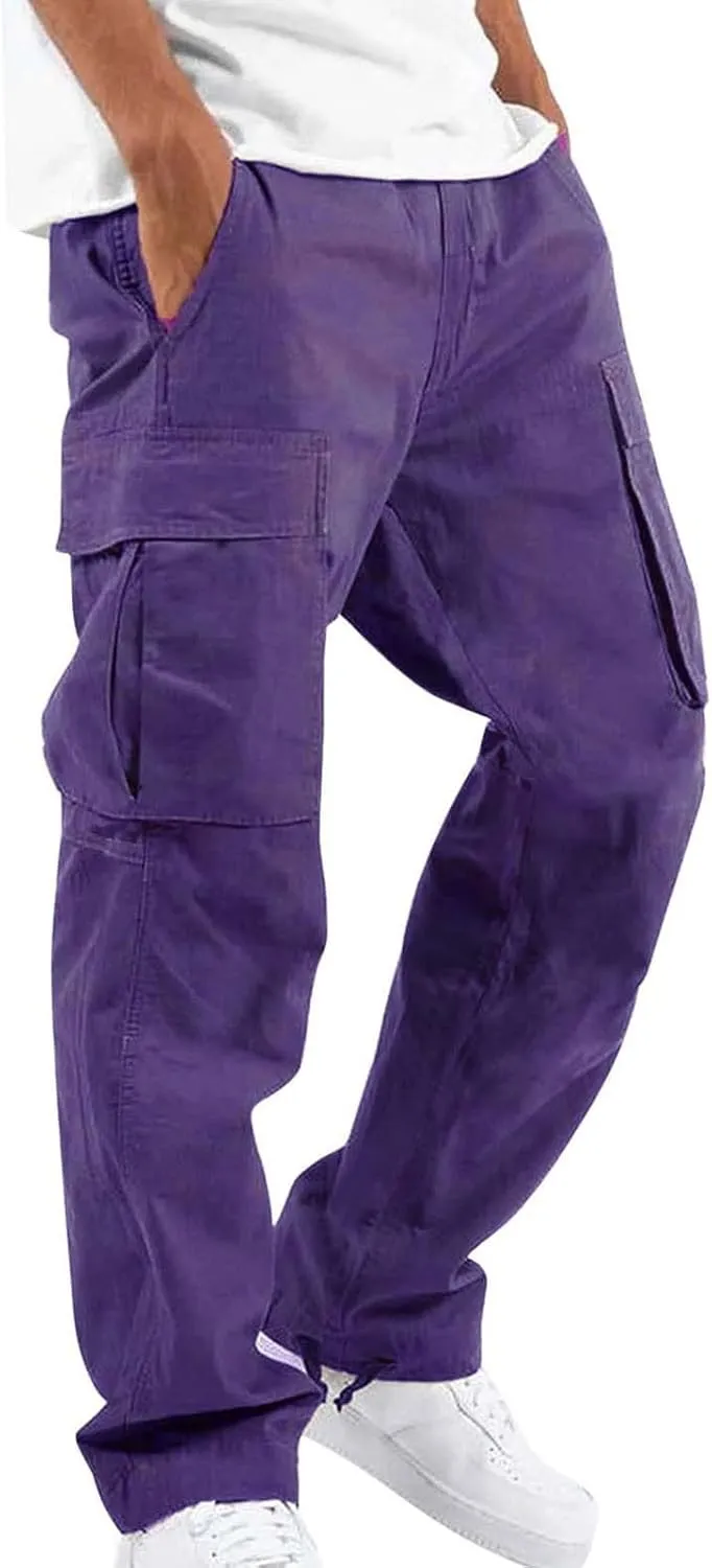 Mens Lightweight Joggers Mens Casual Waist Color Sports Hat Multi Woven Pocket Foot Rope Solid Pants Exercise Pants