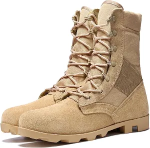 Men's Military & Tactical Combat Boots - Black, Round Toe, Lace-Up, All-Season, Leather Outer, Fabric Insole, Casual Style, Size 12