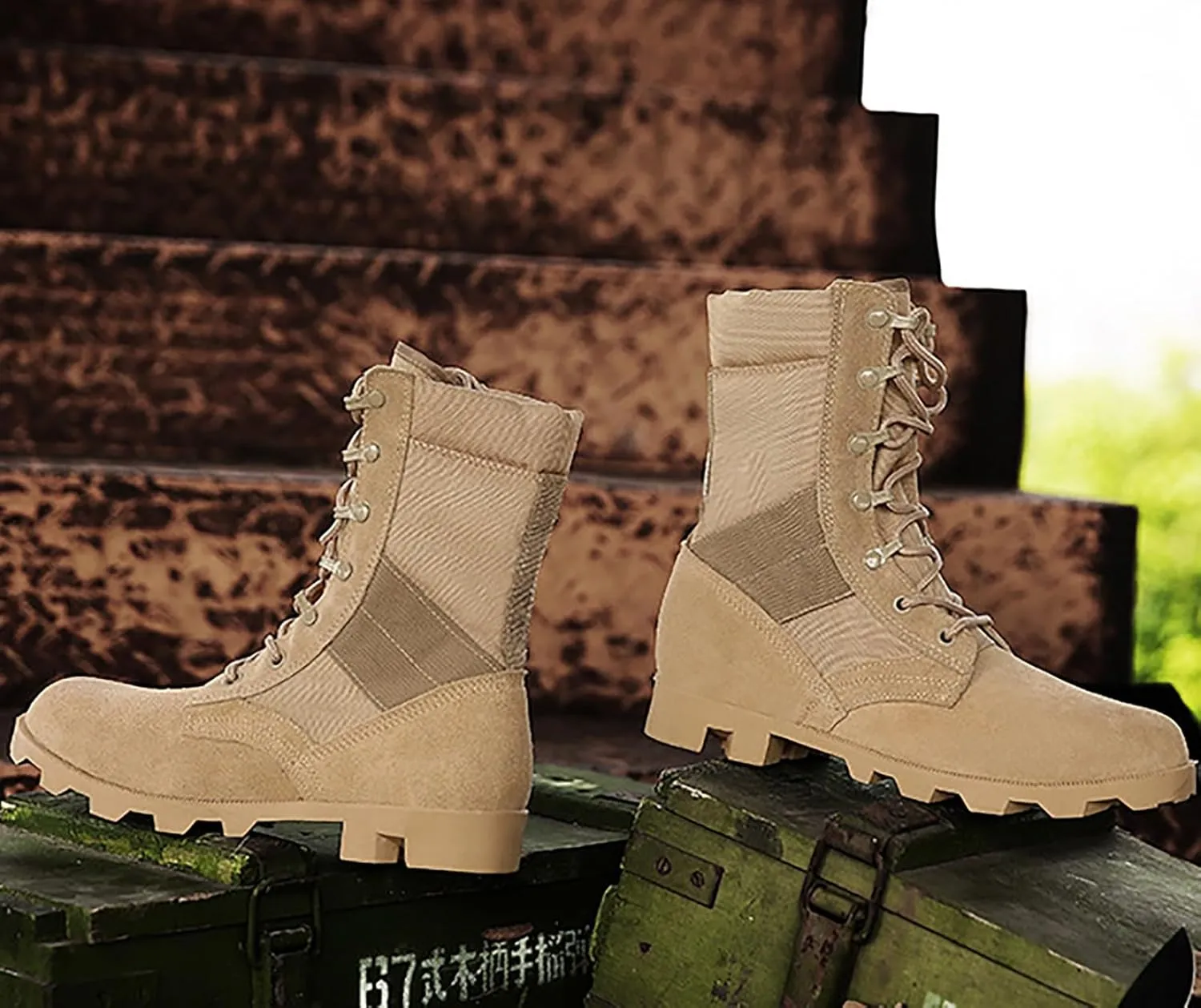 Men's Military & Tactical Combat Boots - Black, Round Toe, Lace-Up, All-Season, Leather Outer, Fabric Insole, Casual Style, Size 12