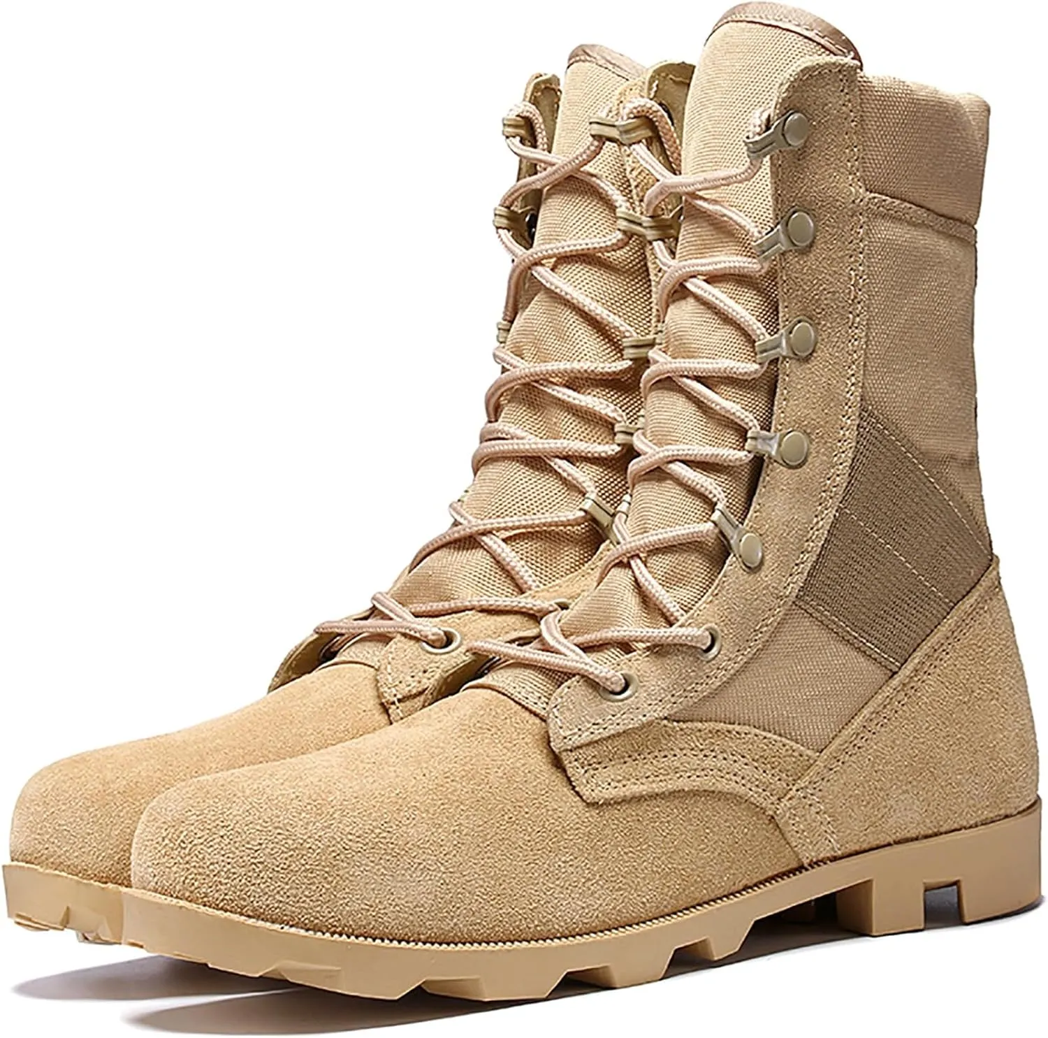 Men's Military & Tactical Combat Boots - Black, Round Toe, Lace-Up, All-Season, Leather Outer, Fabric Insole, Casual Style, Size 12