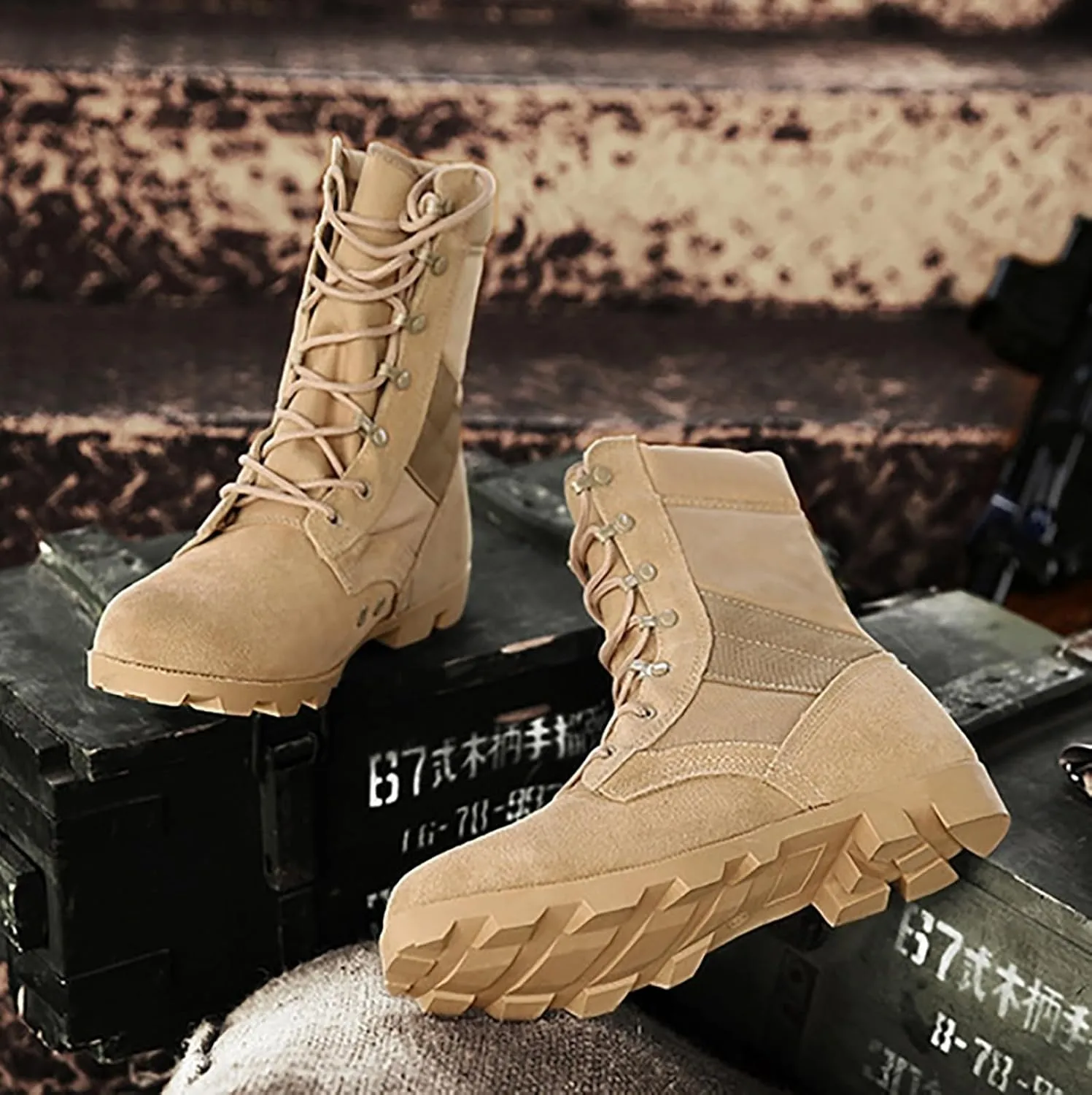 Men's Military & Tactical Combat Boots - Black, Round Toe, Lace-Up, All-Season, Leather Outer, Fabric Insole, Casual Style, Size 12