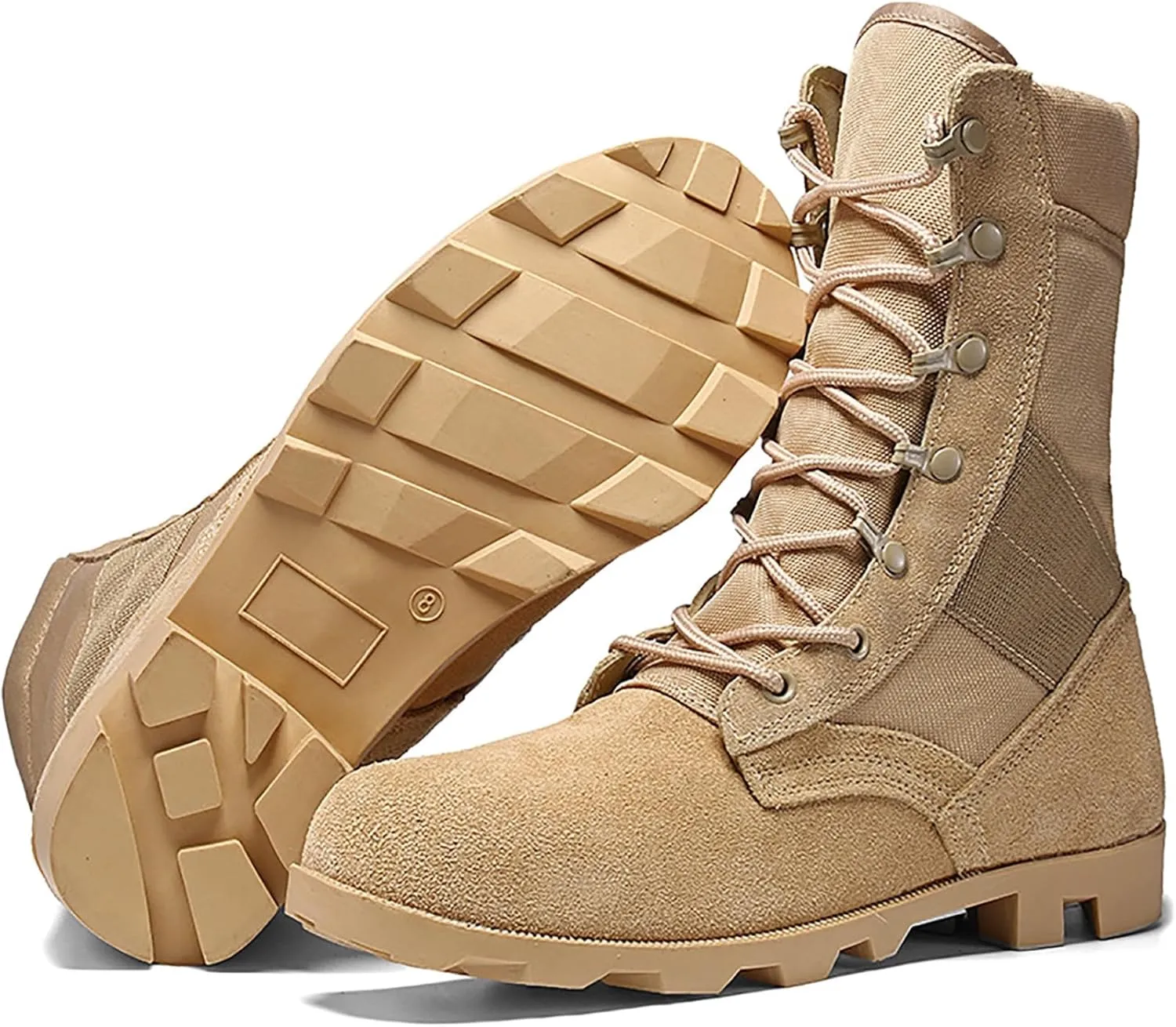 Men's Military & Tactical Combat Boots - Black, Round Toe, Lace-Up, All-Season, Leather Outer, Fabric Insole, Casual Style, Size 12