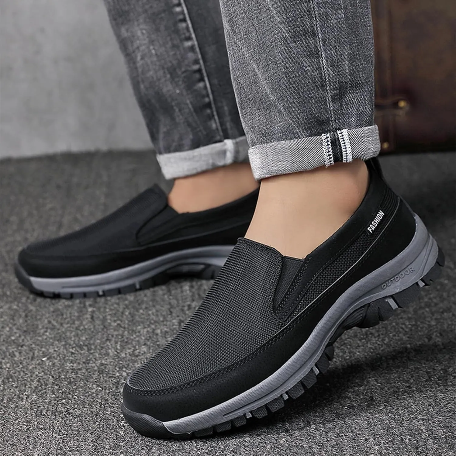 Men's Platform Canvas Slip-On Loafer Casual Shoes, Comfy Lightweight Non-Slip Orthopedic Sneakers with Arch Support Working Traveling Breathable Driving Walking Shoes