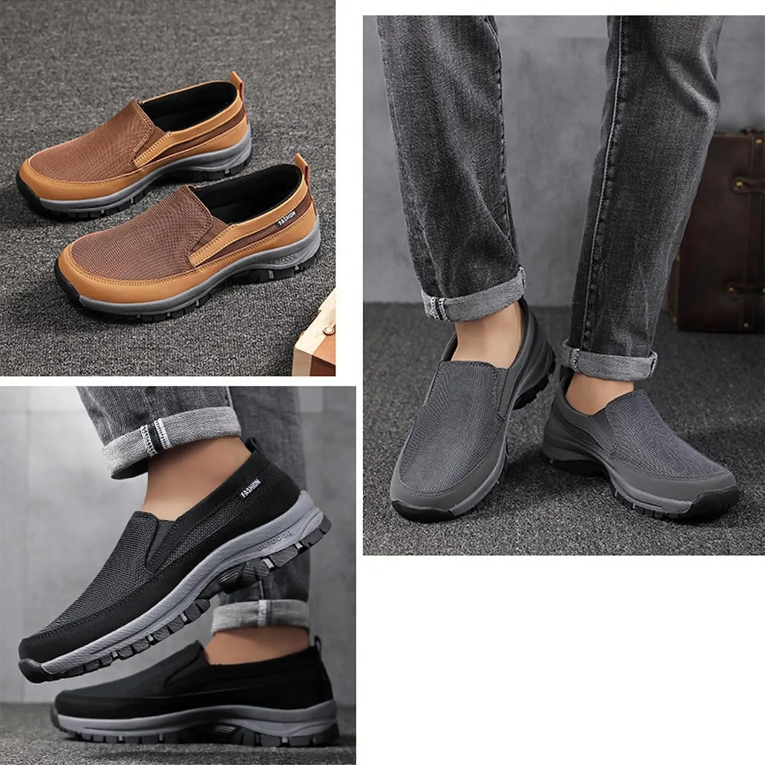 Men's Platform Canvas Slip-On Loafer Casual Shoes, Comfy Lightweight Non-Slip Orthopedic Sneakers with Arch Support Working Traveling Breathable Driving Walking Shoes