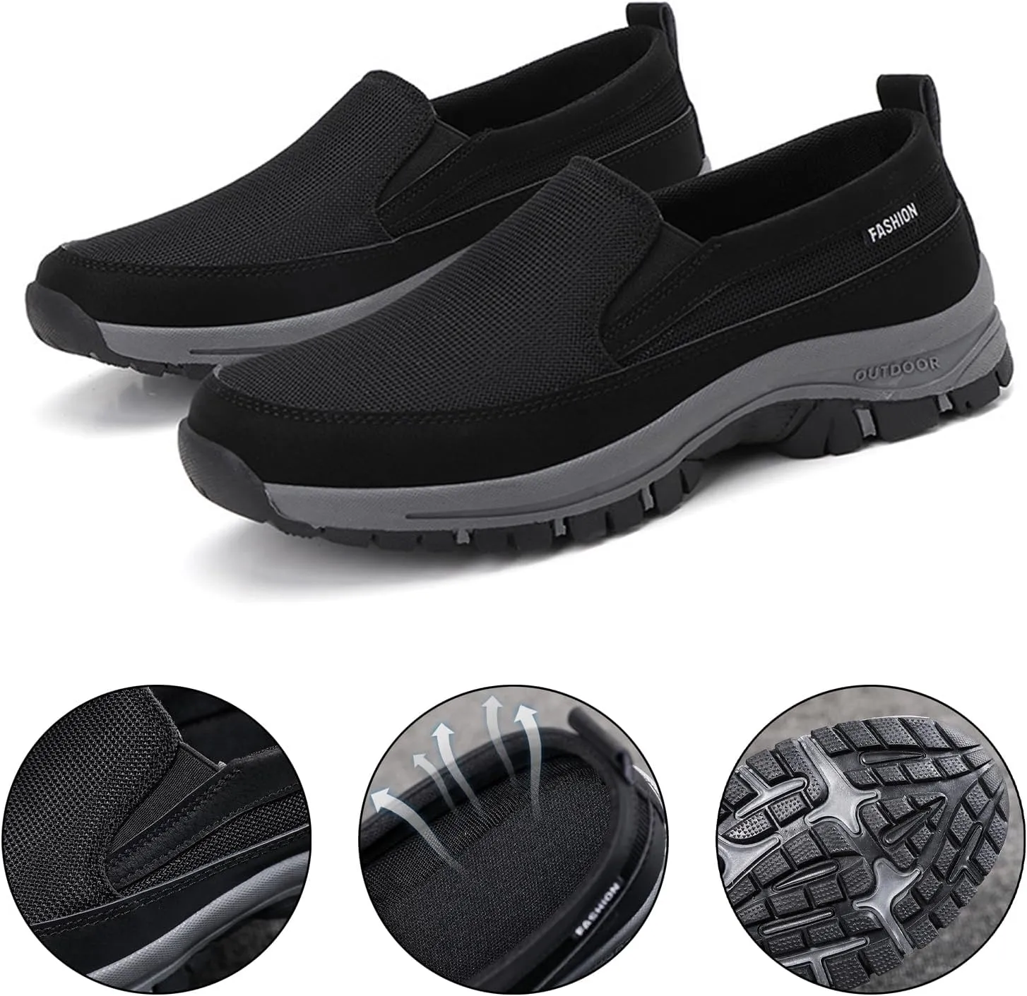 Men's Platform Canvas Slip-On Loafer Casual Shoes, Comfy Lightweight Non-Slip Orthopedic Sneakers with Arch Support Working Traveling Breathable Driving Walking Shoes