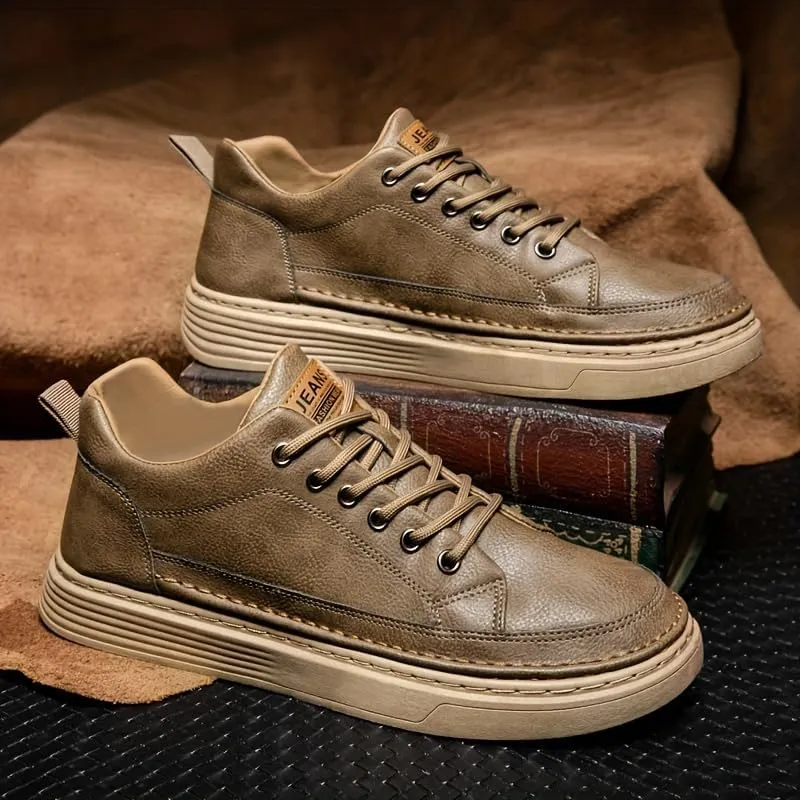 Men's Vintage Solid Skate Shoes, Comfy Non Slip Casual Lace Up Sneakers for Men's Outdoor Activities