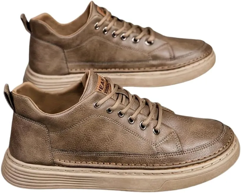 Men's Vintage Solid Skate Shoes, Comfy Non Slip Casual Lace Up Sneakers for Men's Outdoor Activities
