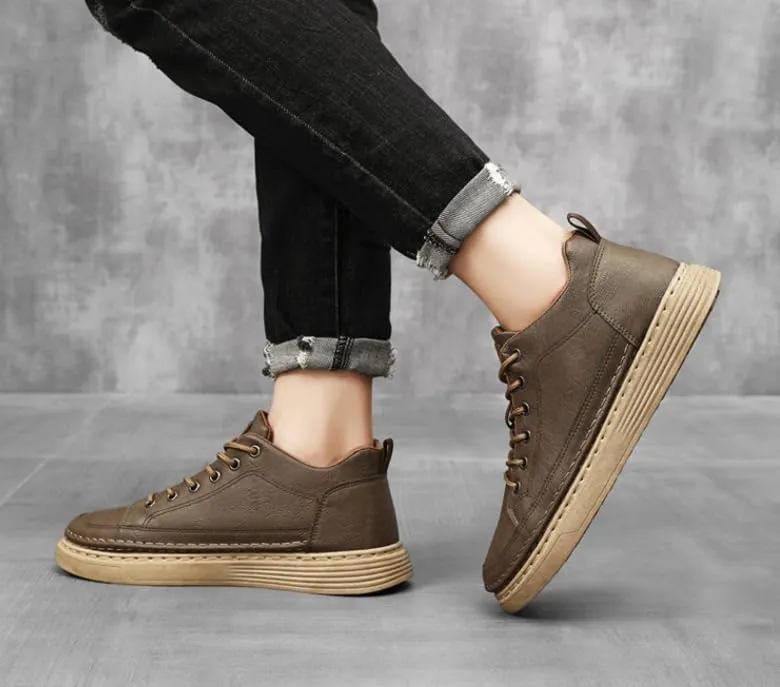 Men's Vintage Solid Skate Shoes, Comfy Non Slip Casual Lace Up Sneakers for Men's Outdoor Activities