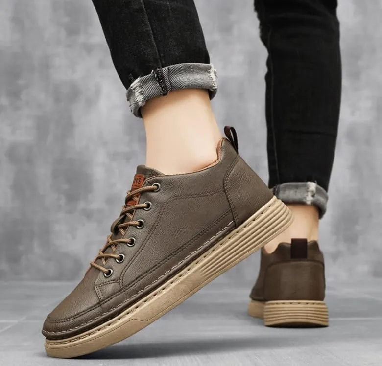 Men's Vintage Solid Skate Shoes, Comfy Non Slip Casual Lace Up Sneakers for Men's Outdoor Activities