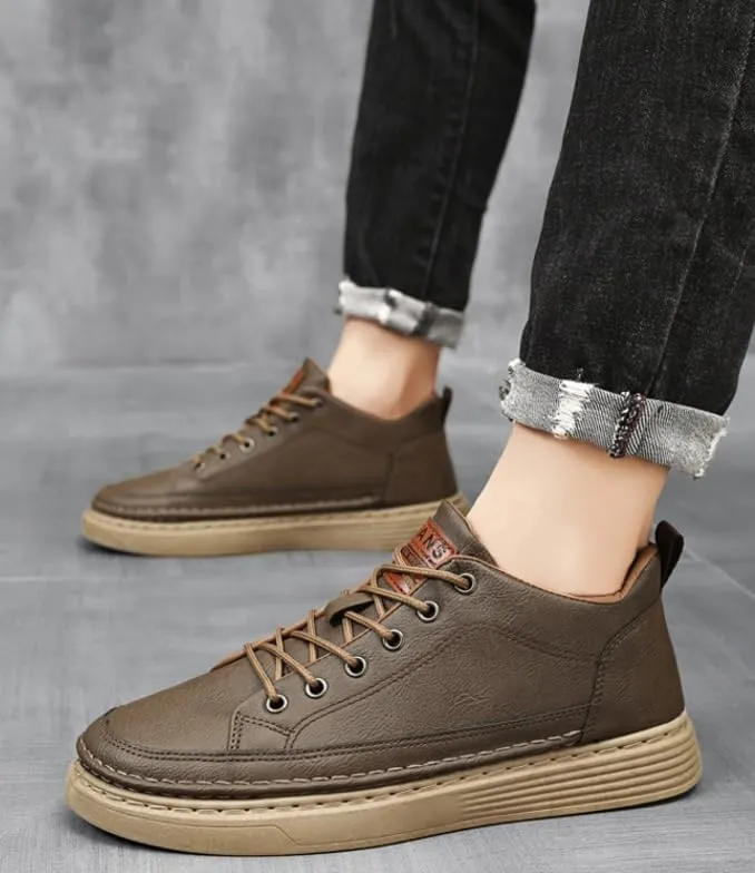 Men's Vintage Solid Skate Shoes, Comfy Non Slip Casual Lace Up Sneakers for Men's Outdoor Activities