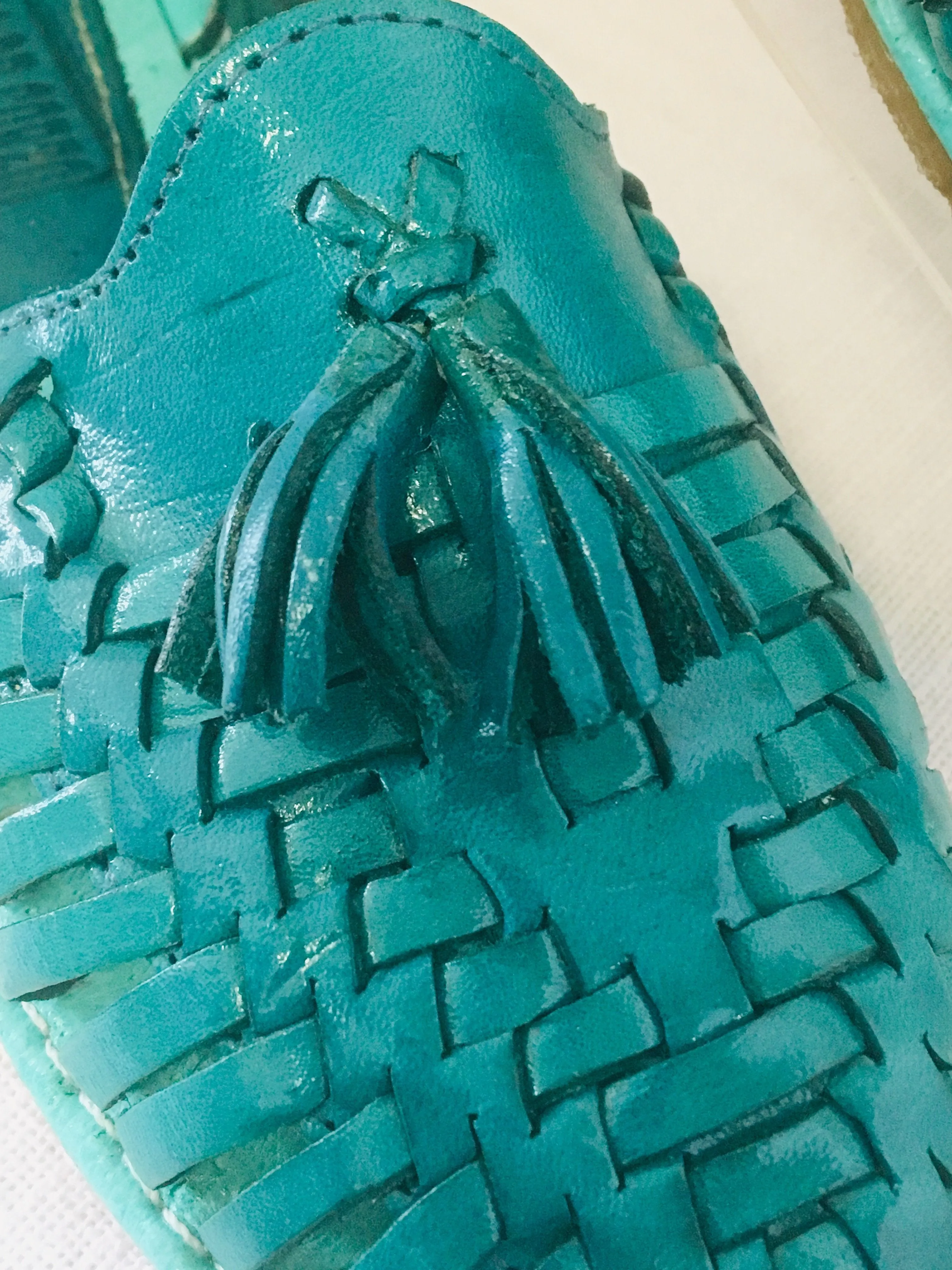 Mexican Handmade Leather Sandals Turquoise with tassels