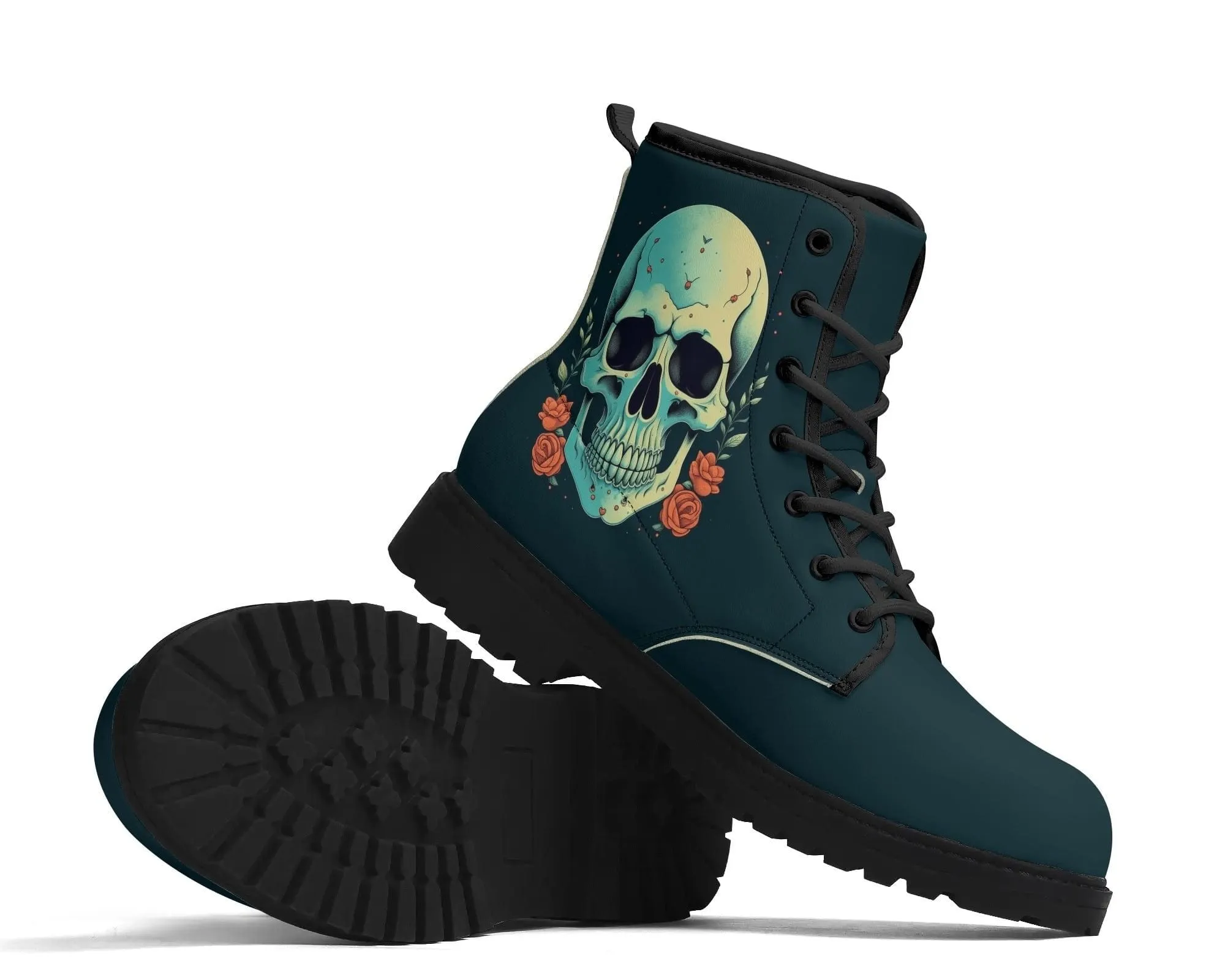 Minty Skull Leather Boots