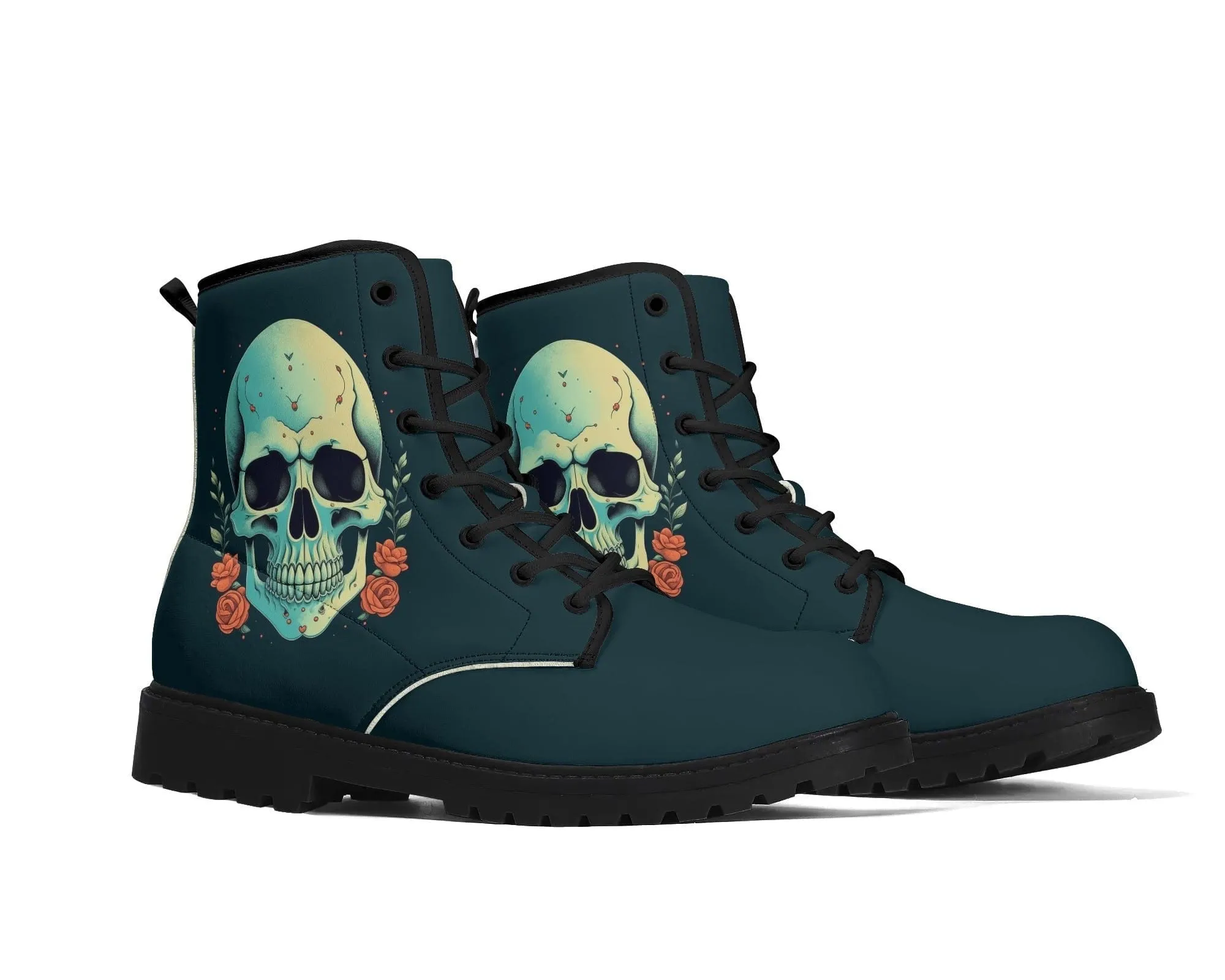 Minty Skull Leather Boots