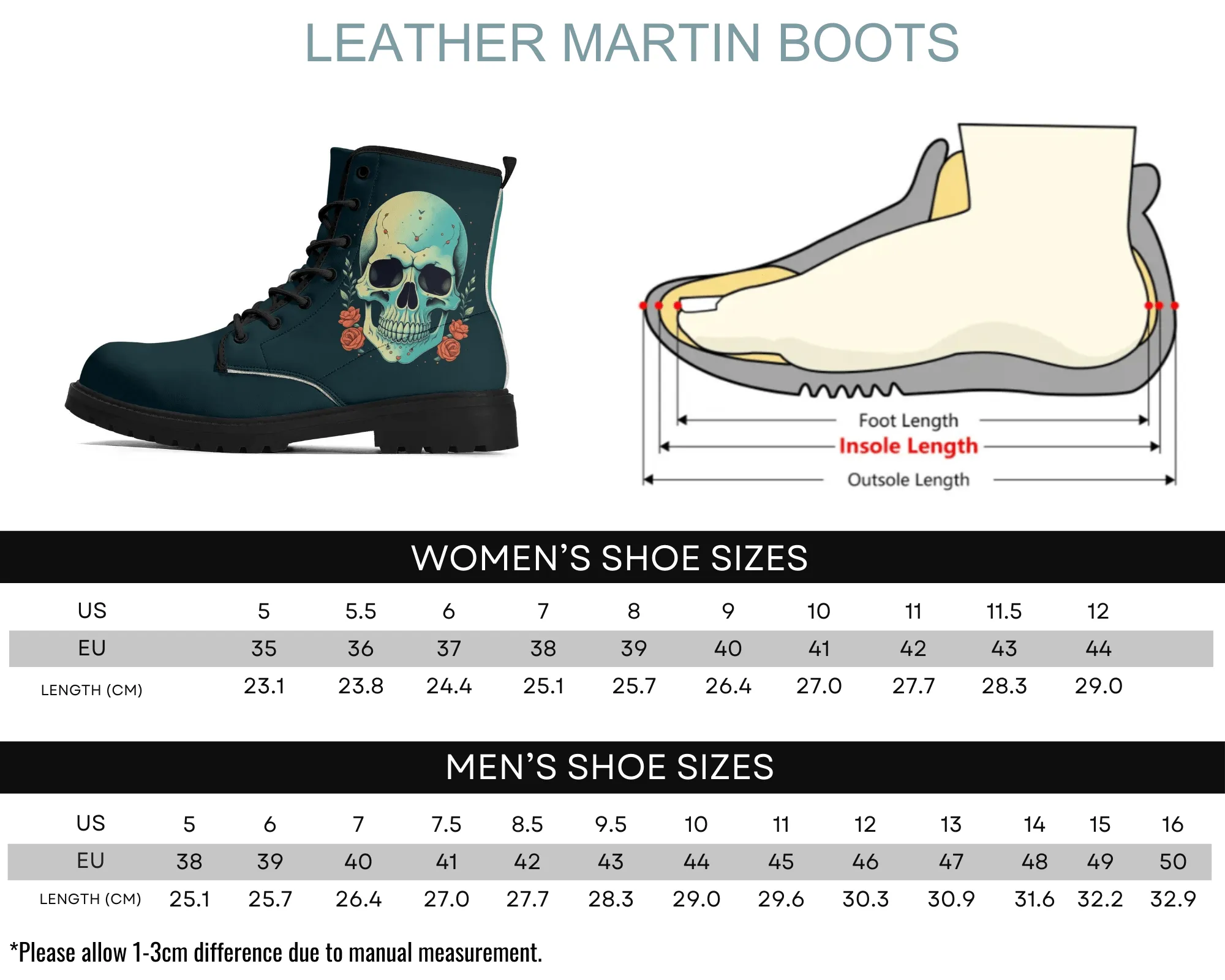 Minty Skull Leather Boots