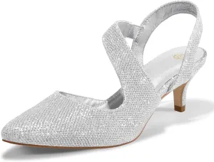 mysoft Women's Dress Shoes Low Heels 2 inch Kitten Pumps Slingback Wedding Party Medium/Wide Width Shoes