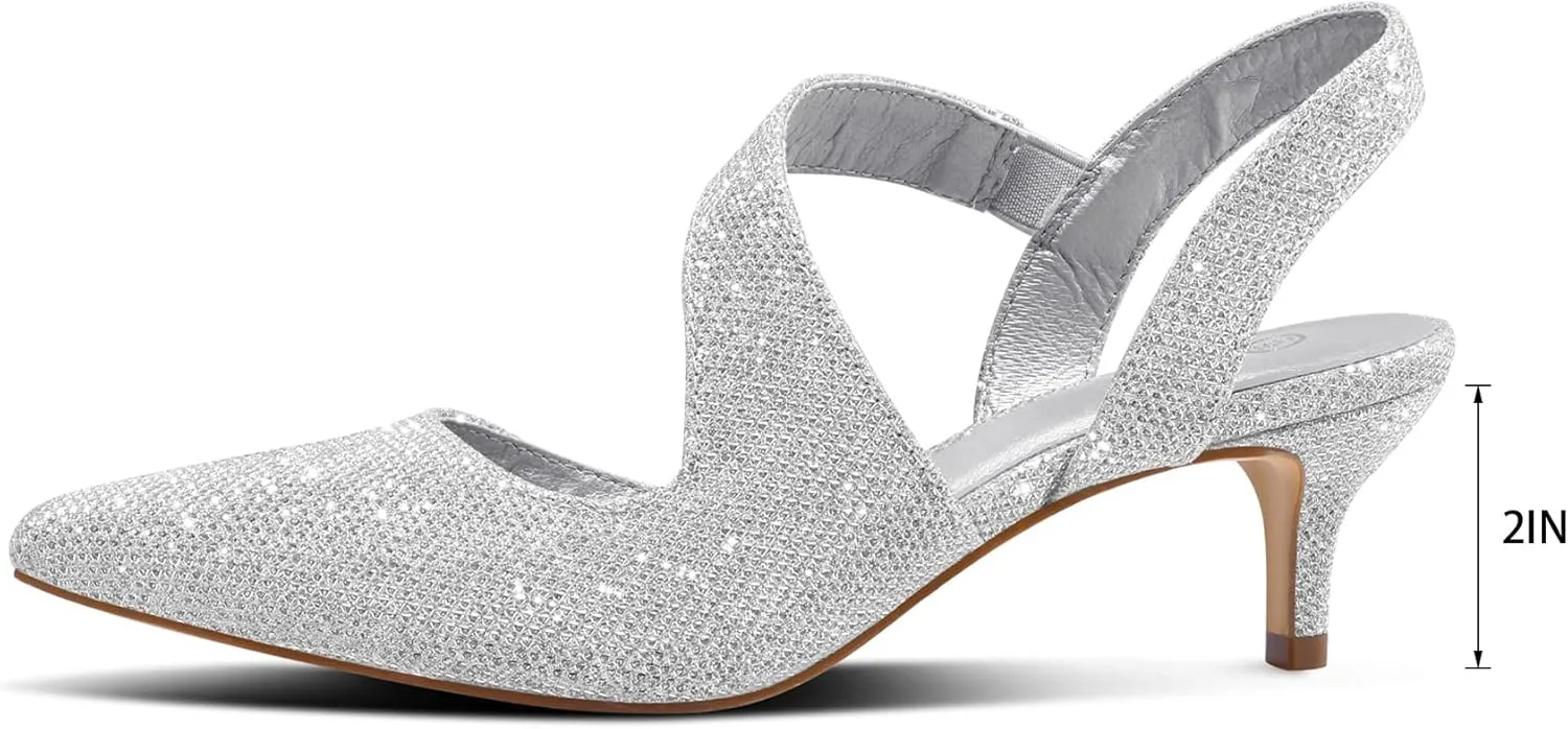 mysoft Women's Dress Shoes Low Heels 2 inch Kitten Pumps Slingback Wedding Party Medium/Wide Width Shoes