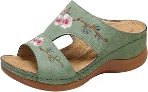 oiangi Women's Sandals Comfortable Wedge Sandals with Arch Support Summer Casual Fish Mouth Open Toe Slip-on Slipper Flower Hollow Platform Slides Flip Flops