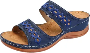 Orthopedic Sandals for Women Wide Width Arch Support Low Wedges Comfortable Walking Sandals Mesh Up Open Toe Slip On Slippers Beach Vacation Casual Footwear Ladies Slide Sandal 2025 Dress Shoes