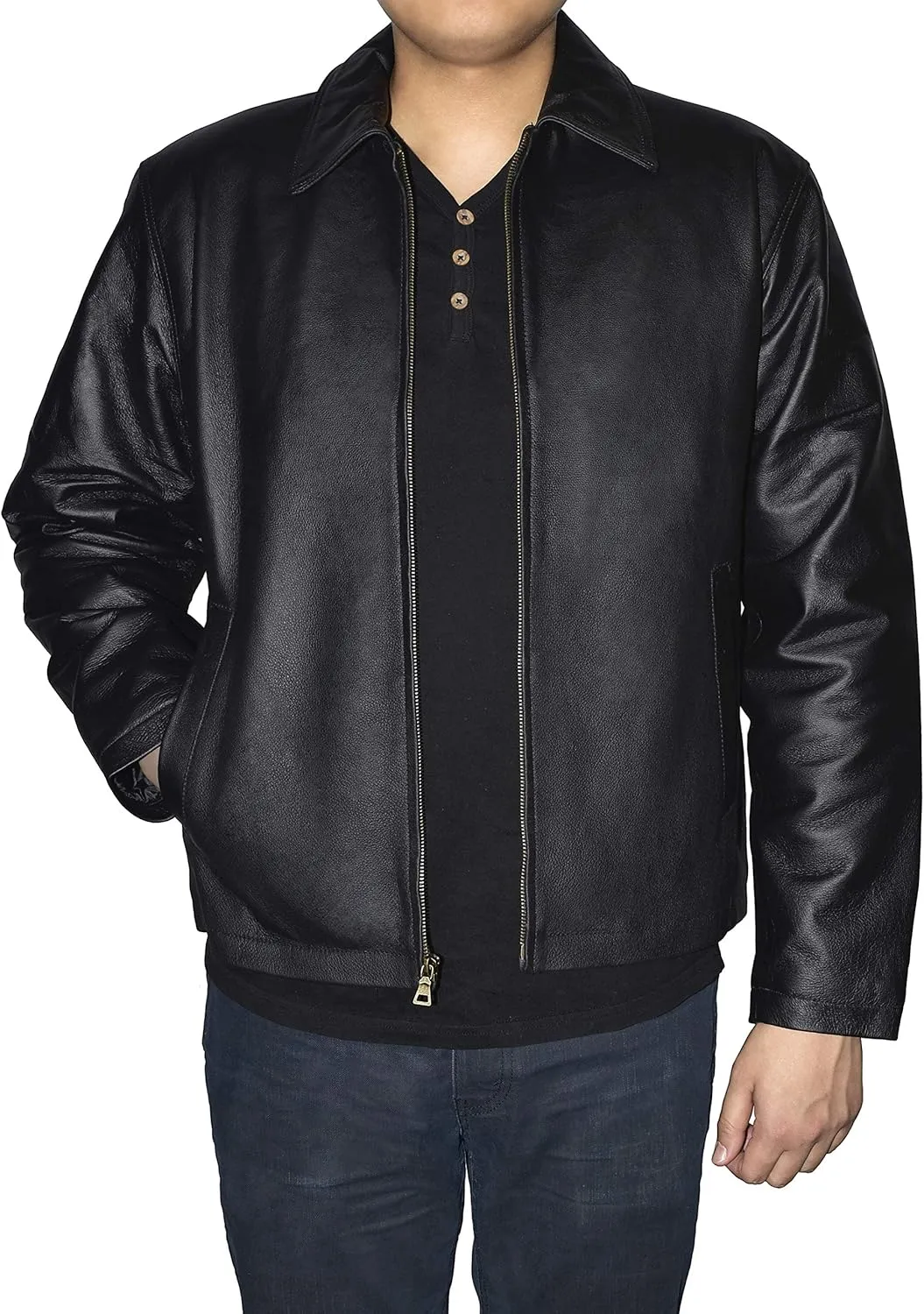 Outfitters Men's Genuine Leather Open Bottom Jacket