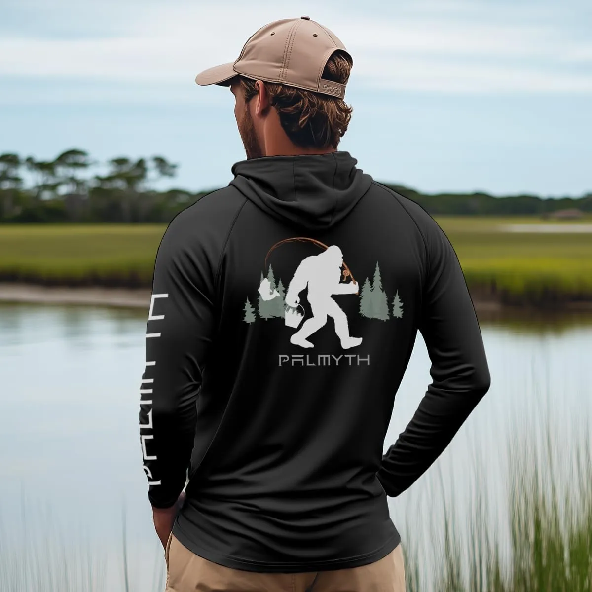 Palmyth Fishing Shirts for Men UPF 50  Sun Protection Hoodie Long Sleeve with UV Vented Neck Gaiter