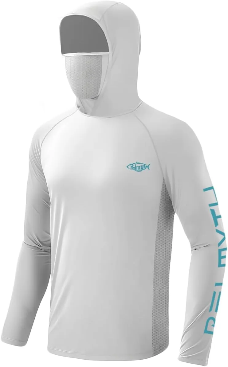 Palmyth Fishing Shirts for Men UPF 50  Sun Protection Hoodie Long Sleeve with UV Vented Neck Gaiter